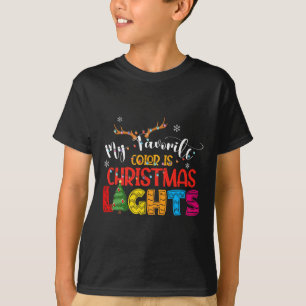 T-shirt Cerf Ma couleur préférée est Noël Lumières Joyeux