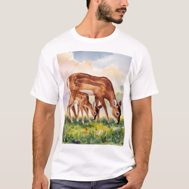 T-shirt Cerf peint Mère et Bébé (Devant)