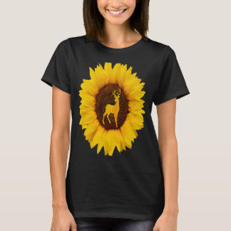 T-shirt Cerf pour femmes Hommes Faune Elk Stag Tournesol