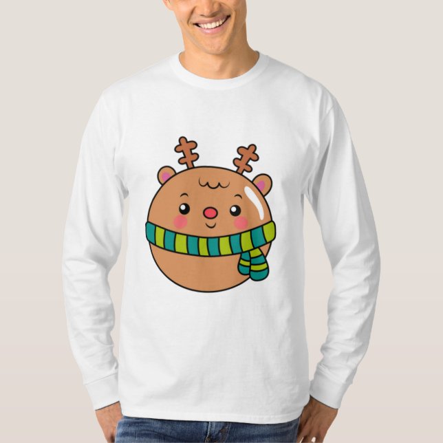 T-shirt Cerf rond mignon en écharpe  (Devant)