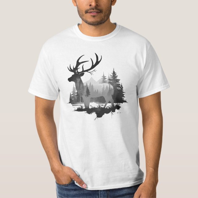 T-shirt Cerf sauvage debout dans la forêt (Devant)
