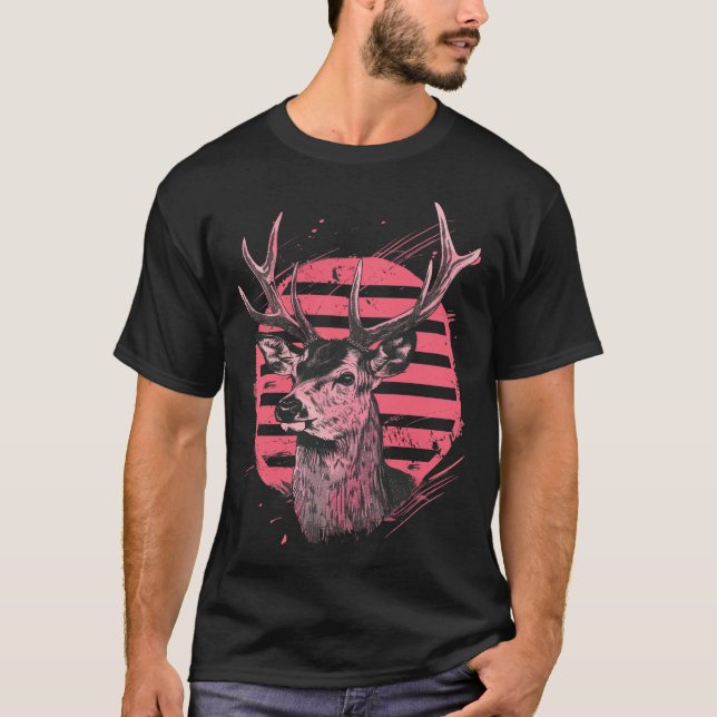 T-shirt Cerf sur rayures vintages (Devant)