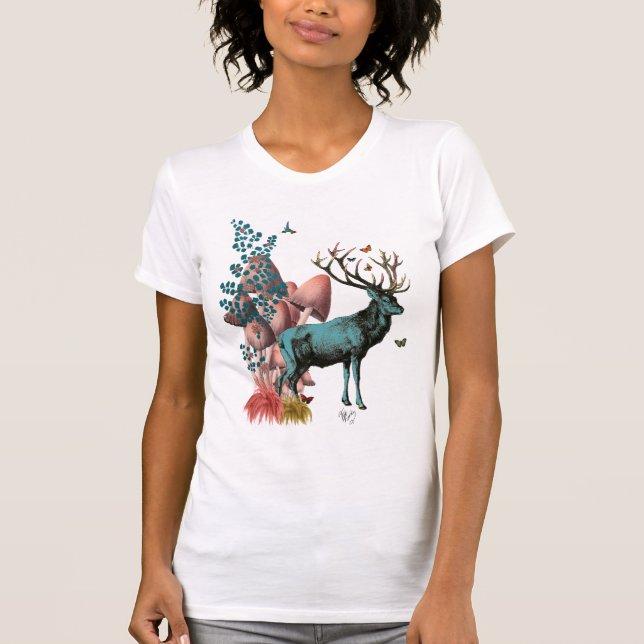 T-shirt Cerf Turquoise en Forêt de Champignons (Devant)