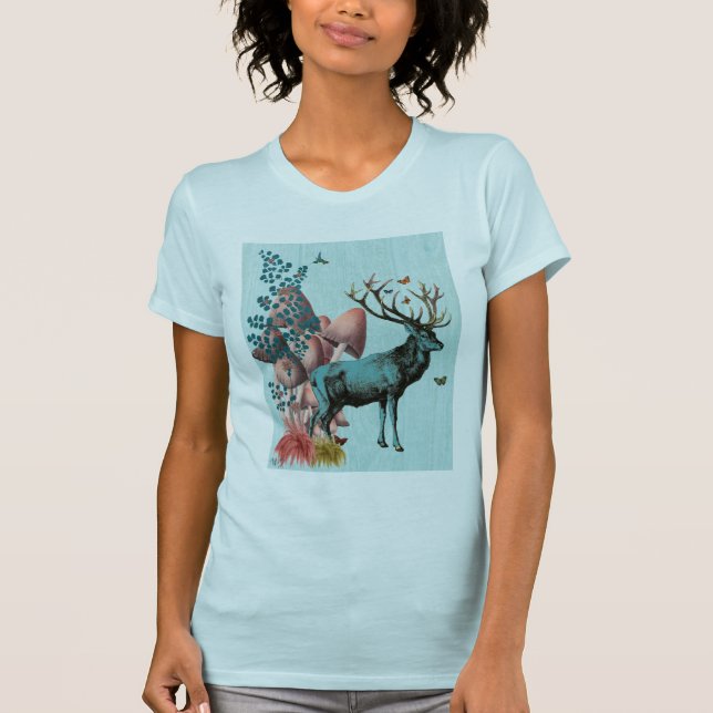 T-shirt Cerf Turquoise en Forêt de Champignons 2 (Devant)