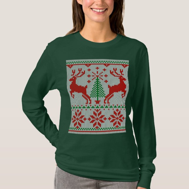 T-shirt Cerfs communs blancs de chandail de style de Knit (Devant)