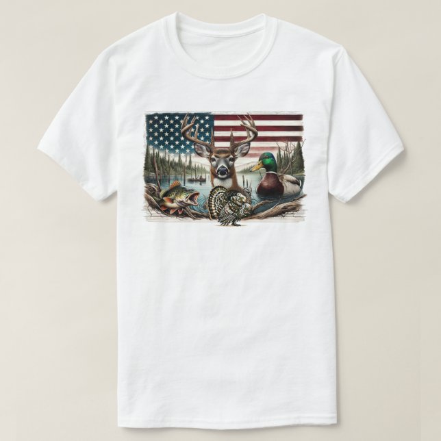 T-shirt Cerfs et campagne américaine (Design devant)