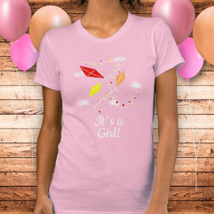T-shirt Cerfs-volants en rose ciel C`est un Baby shower fé