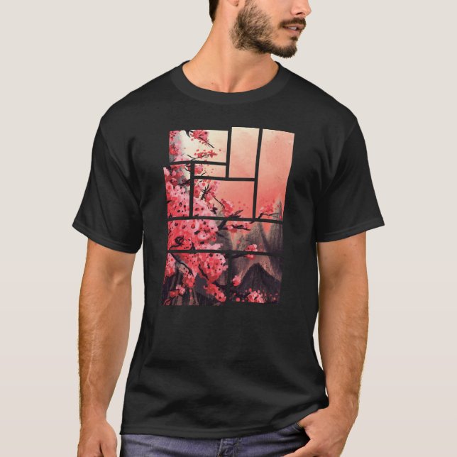 T-shirt Cerise Blossom Japonais Retro Graphisme (Devant)