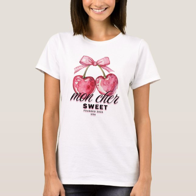 T-shirt Cerises Coquette Rose Rouge  (Devant)