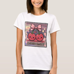 T-shirt Cerises Douces Mignonnes Cerises Roses Nœud Coquet