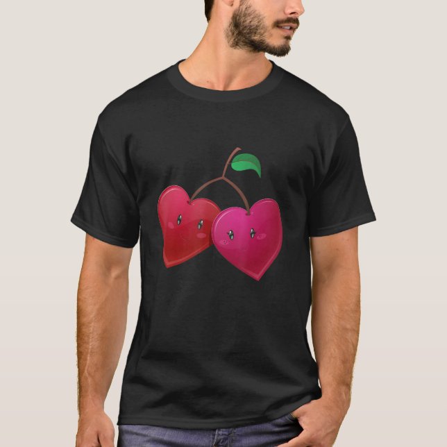 T-shirt Cerises en forme de coeur mignonnes (Devant)