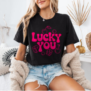 T-shirt Cerises et dés rose vif y2k Chanceux toi