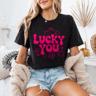 T-shirt Cerises et dés rose vif y2k Chanceux toi