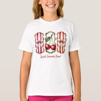 T-shirt Cerises et rubans à l'aquarelle vintage Douceur