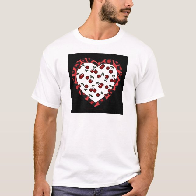 T-shirt Cerises Rockabilly RAB Impression Léopard Coeur (Devant)