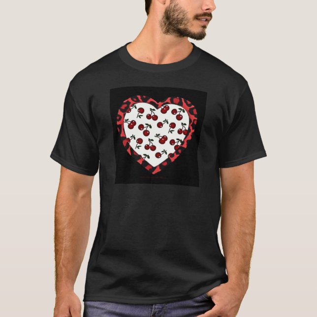 T-shirt Cerises Rockabilly RAB Impression Léopard Coeur (Devant)