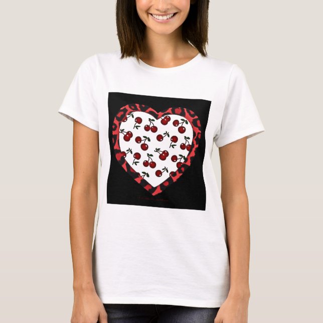 T-shirt Cerises Rockabilly RAB Impression Léopard Cœur (Devant)
