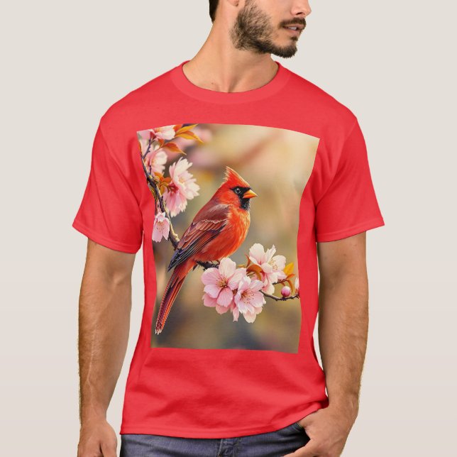 T-shirt Cerisier d'oiseaux rouges mignons Imaginaire (Devant)