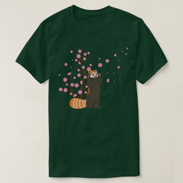 T-shirt Cerisier Fleur Rouge Panda Animal Japonais Sakura  (Design devant)