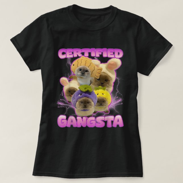 T-shirt Certifié Gangsta Kawaii Chat Mème Filles Ados Chat (Design devant)