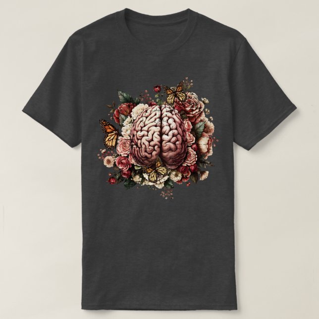 T-shirt Cerveau avec fleurs psychologie mentale front (Design devant)
