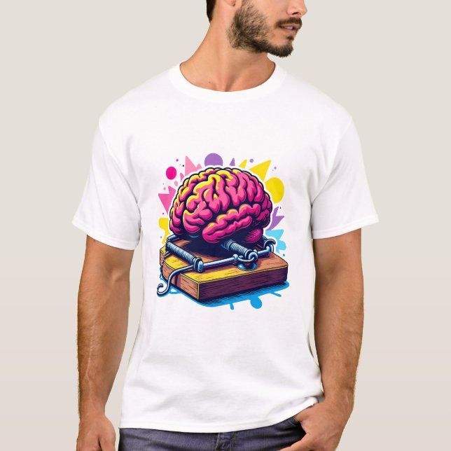 T-shirt Cerveau pris dans un piège à souris - Réfléchissez (Devant)