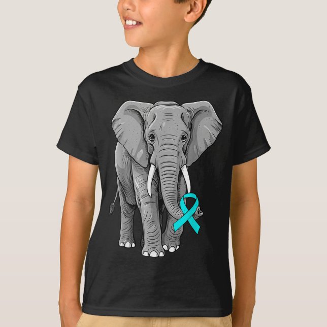 T-shirt Cervical Cancer Awareness Elephant Ribbon Teal Men (Devant)