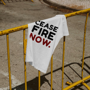 T-shirt Cessez le feu maintenant, noir et rouge