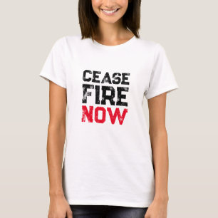 T-shirt Cessez le feu maintenant noir rouge blanc en détre