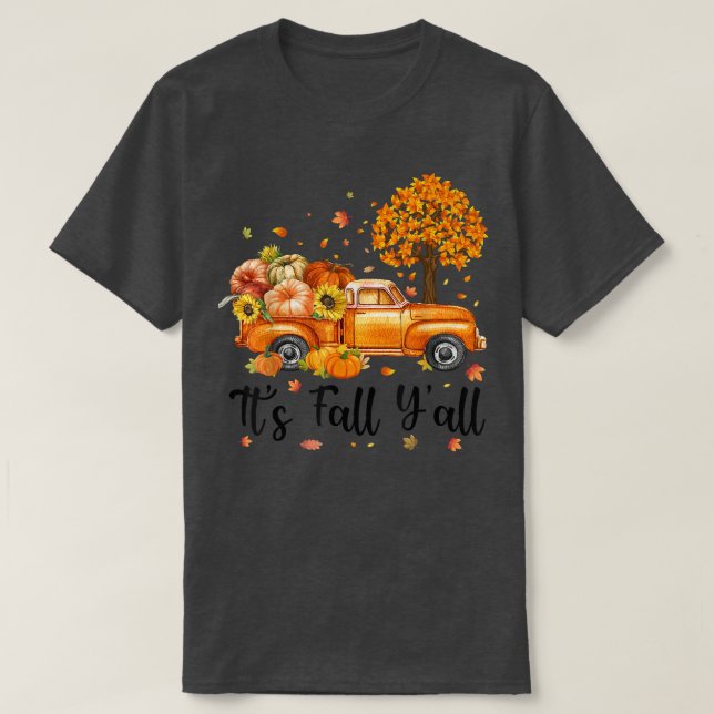 T-shirt C'est Automne Y'all Camion Citrouille Automne Arbr (Design devant)