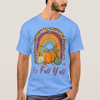 T-shirt C'est Automne Yall Leopard Rainbow Citrouille Auto