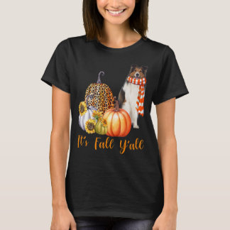 T-shirt C'est automne Y'all Sheltie Chien Leopard Citrouil