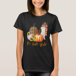 T-shirt C'est automne Y'all Sheltie Chien Leopard Citrouil