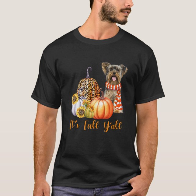 T-shirt C'est Automne Y'all Yorkie Chien Leopard Citrouill (Devant)