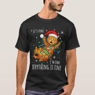 T-shirt C'est Bien Je Suis Bien Orange Chat Noël Lumière D