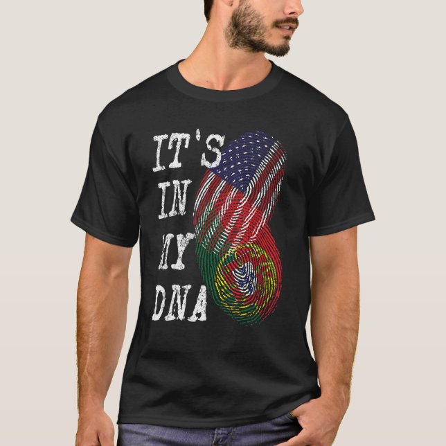 T-shirt C'EST DANS MON ADN Drapeau américain portugais   É (Devant)