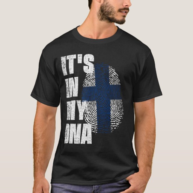 T-shirt C'EST DANS MON ADN, Drapeau Finlande (Devant)
