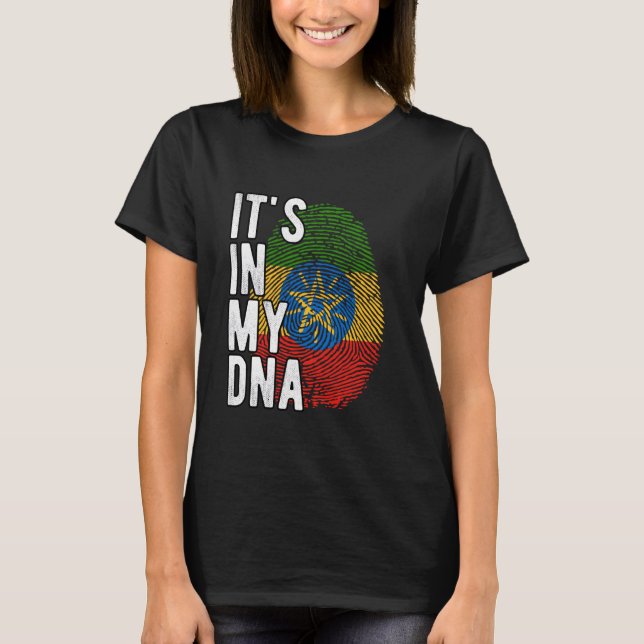 T-shirt C'est drôle dans mon ADN drapeau Ethiopie Empreint (Devant)