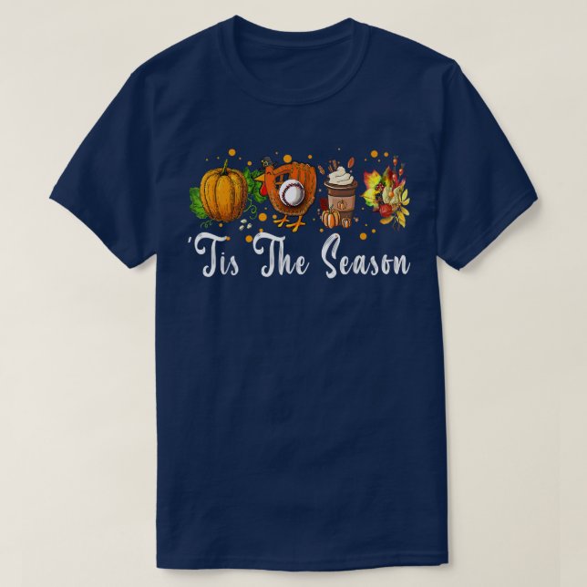 T-shirt C'est la saison  Baseball de citrouille d'automne  (Design devant)