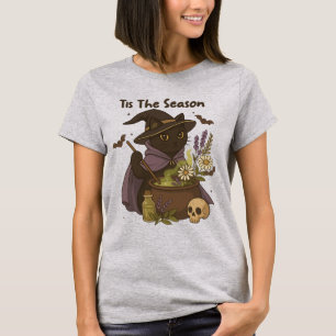 T-shirt C'est la saison de la sorcière chat avec chaudron