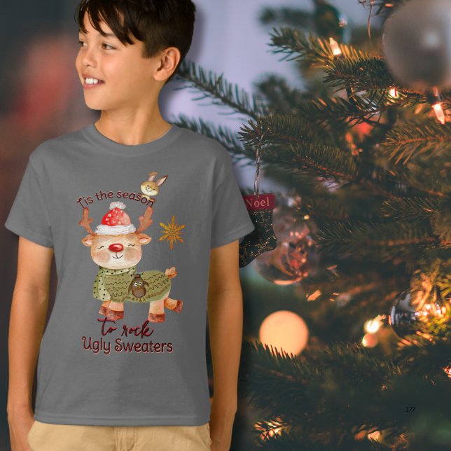 T-shirt C'est la saison pour rocher des pulls moches Reind (Tis the Season to Rock Ugly Sweaters Reindeer )