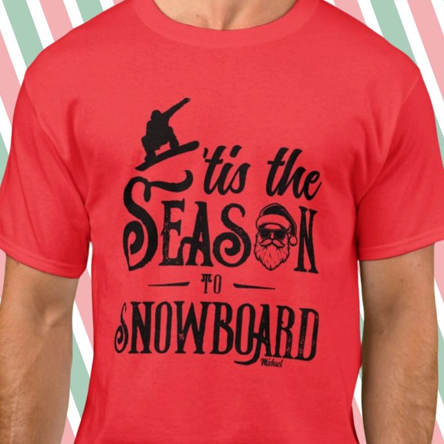T-shirt C'est la saison Snowboard Père Noël Graphic Mens R (Tis the Season Snowboard Santa Graphic Mens Red T-Shirt)