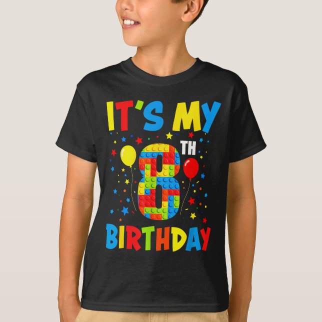 T-shirt C'est l'anniversaire de 8 ans 8 ans blocs de const (Devant)
