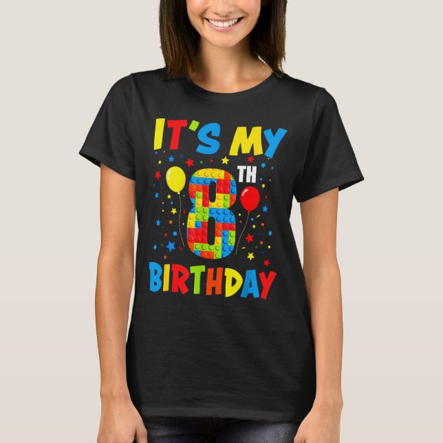 T-shirt C'est l'anniversaire de 8 ans blocs de constructio (Devant)