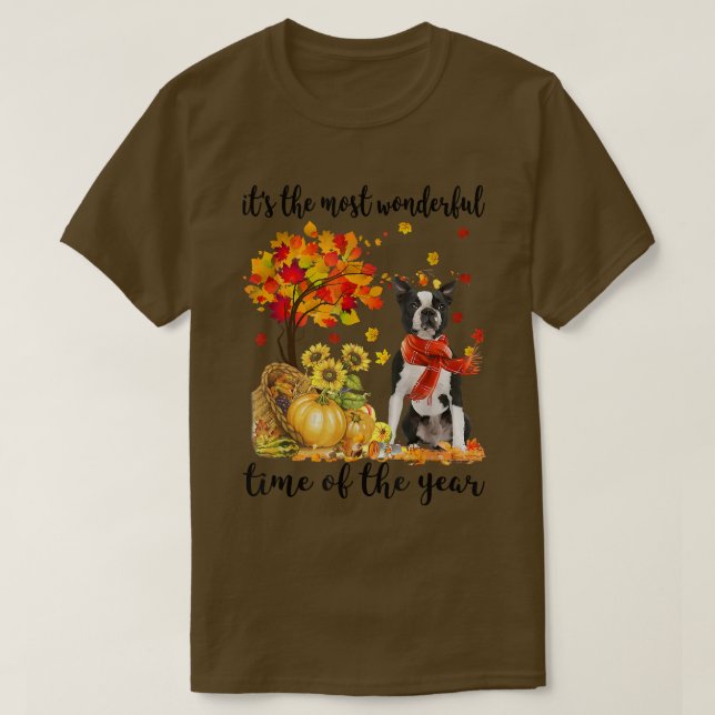 T-shirt C'Est L'Automne Le Plus Merveilleux Boston Terrier (Design devant)