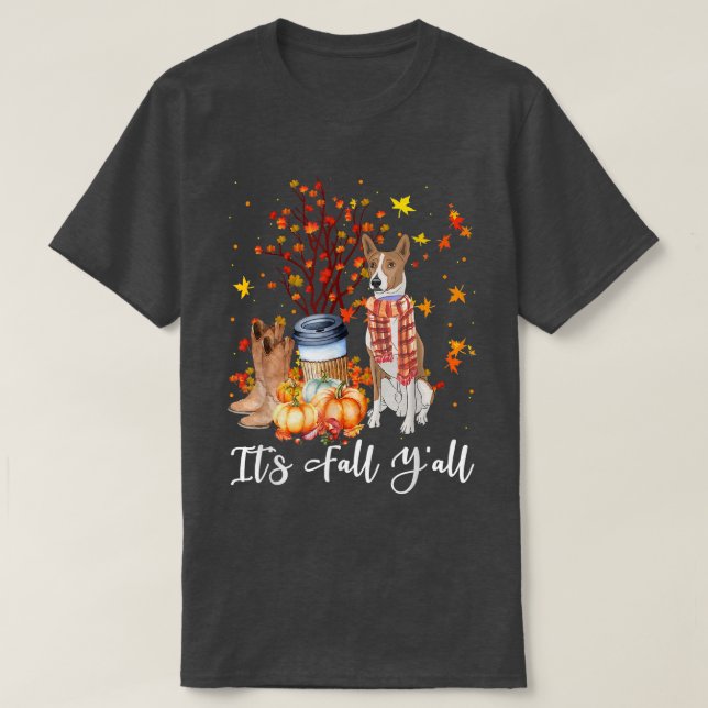 T-shirt C'est l'automne les gars Basenji Citrouille Automn (Design devant)