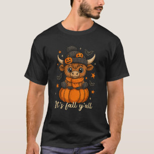 T-shirt C'est l'automne Y tous les Highland Cow Citrouille