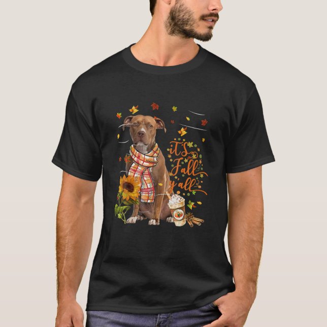 T-shirt C'est l'automne Y Tous les Pitbull Dog Thanksgivin (Devant)