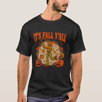 T-shirt C'est l'automne Y tout Retro Funny Citrouille Cowb