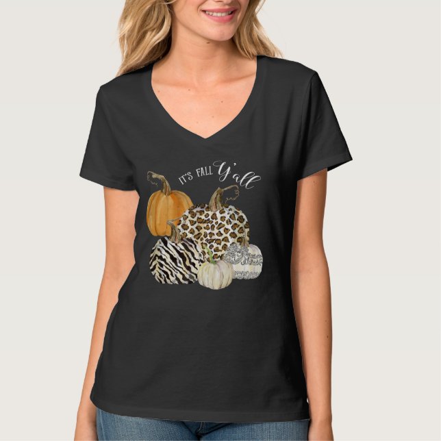 T-shirt C'est l'automne Y'all !  Zebra Leopard, Citrouille (Devant)